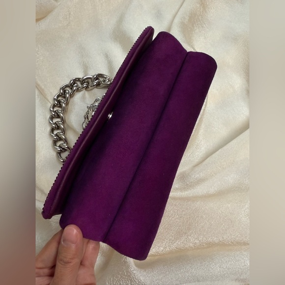 Versace La Medusa Sultan Purple Suede Crystal Embellished Chain Shoulder Bag - Picture 9 of 17